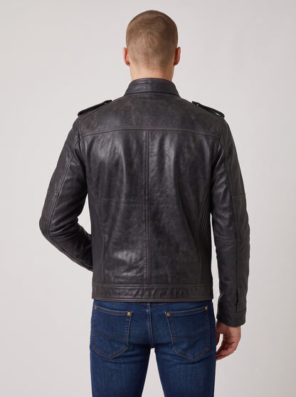 Men's Hand-Waxed Sheep Leather Utility Biker Jacket - image 2