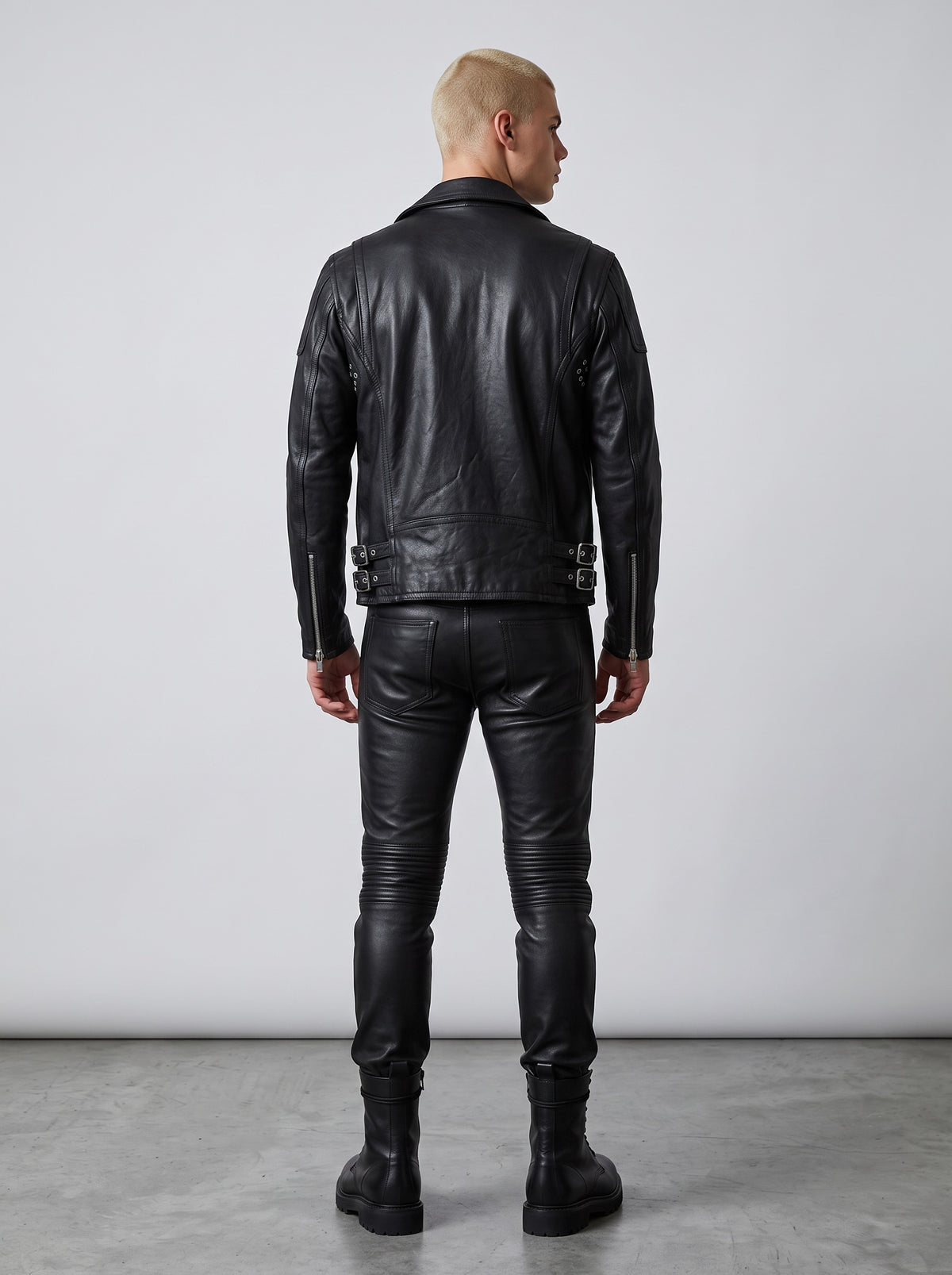 Men's Double-Belt Cowhide Leather Biker Jacket - image 1