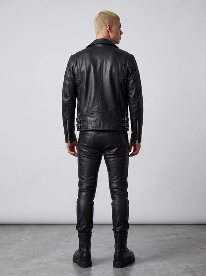 Men's Double-Belt Cowhide Leather Biker Jacket - image 1