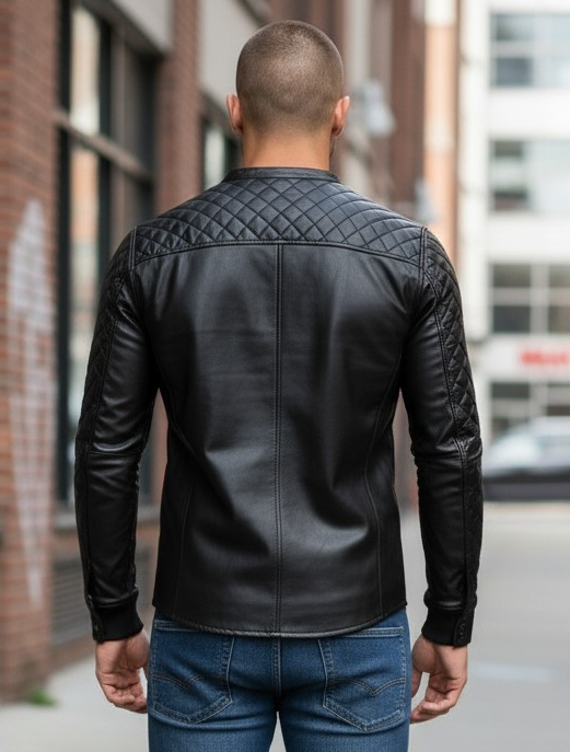 Men's Real Lamb Leather Full Sleeves Quilted Panels Shirt