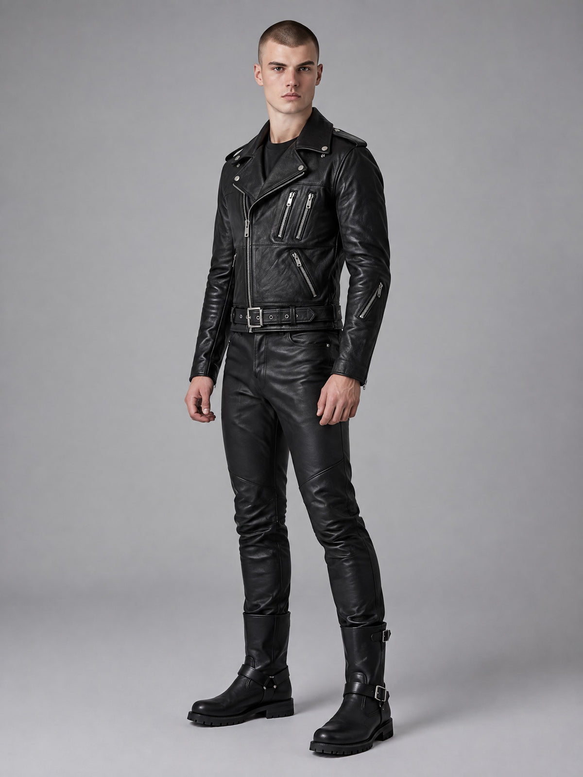 Men's Classic Cowhide Leather Motorcycle Jacket - image 1