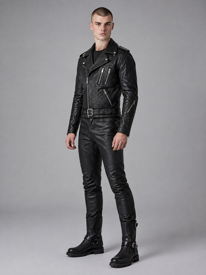 Men's Classic Cowhide Leather Motorcycle Jacket - image 1