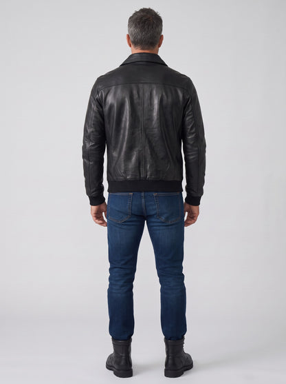Men's Classic Black Sheep Leather Bomber Jacket - image 1