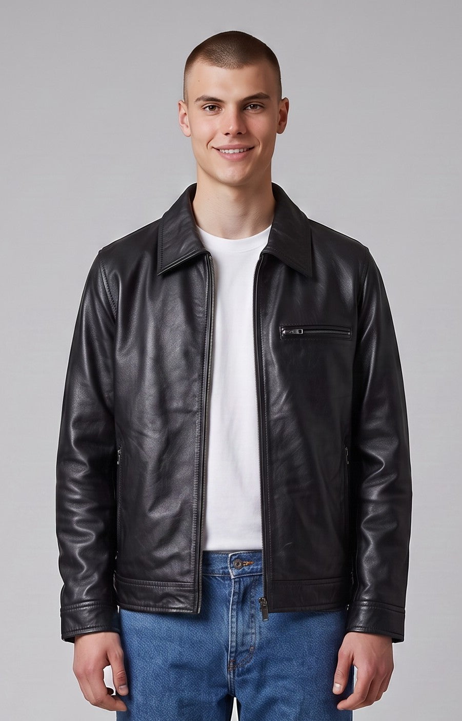 Men's Classic Black Sheep Leather Jacket - image 1