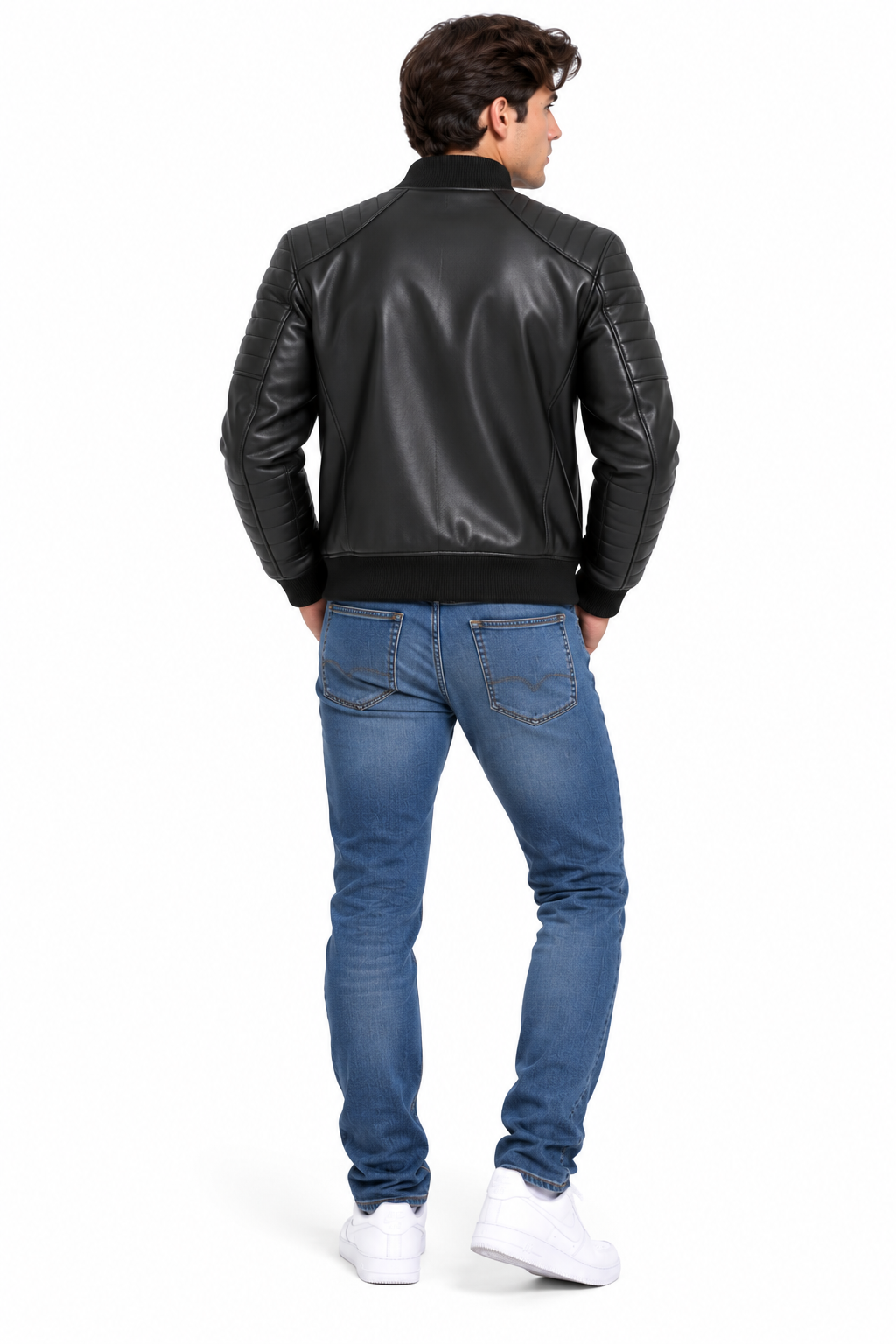 Men's Black Lamb Leather Quilted Bomber Jacket - image 1
