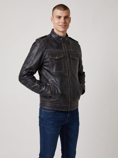 Men's Hand-Waxed Sheep Leather Utility Biker Jacket - image 3