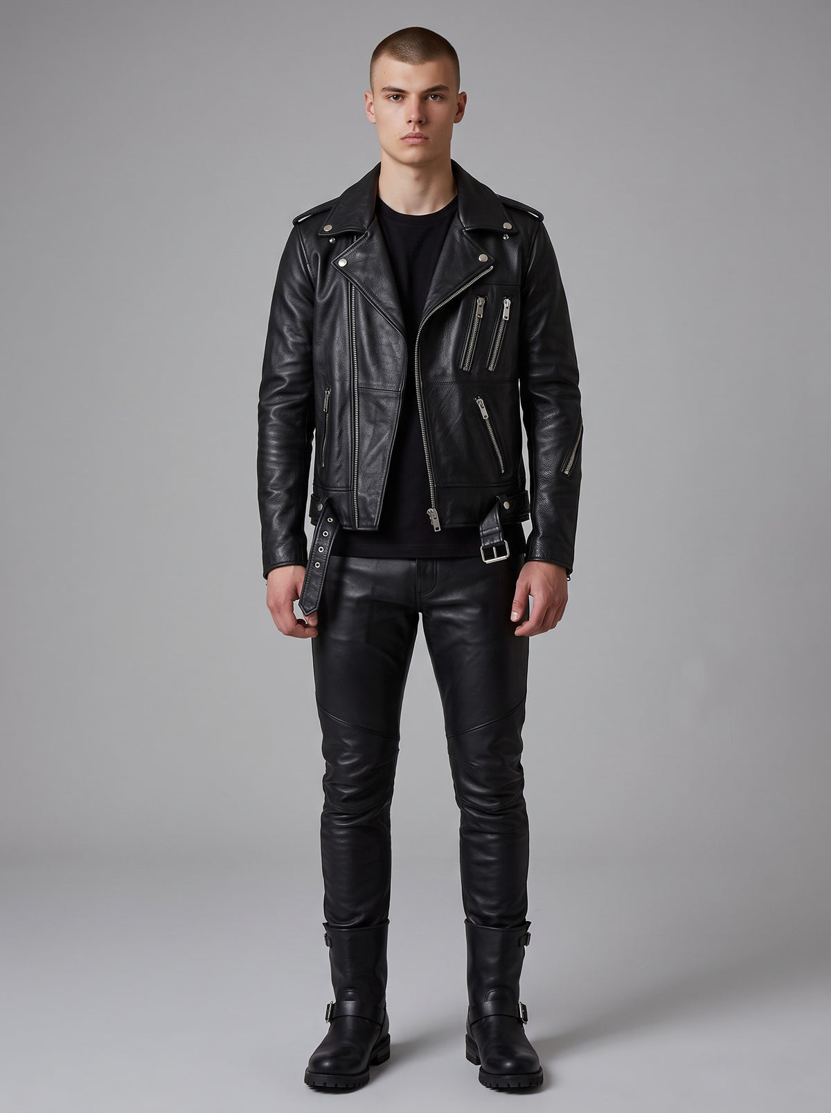 Men's Classic Cowhide Leather Motorcycle Jacket - image 2