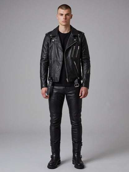 Men's Classic Cowhide Leather Motorcycle Jacket - image 2