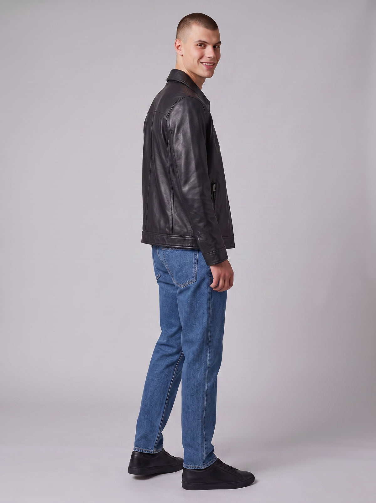 Men's Classic Black Sheep Leather Jacket - image 2