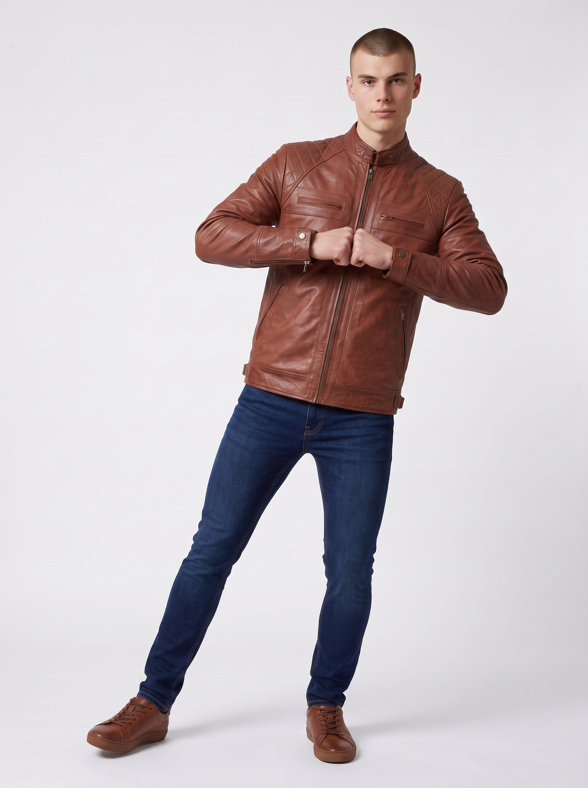 Men's Hand-Waxed Sheep Leather Cafe Racer Jacket - image 2