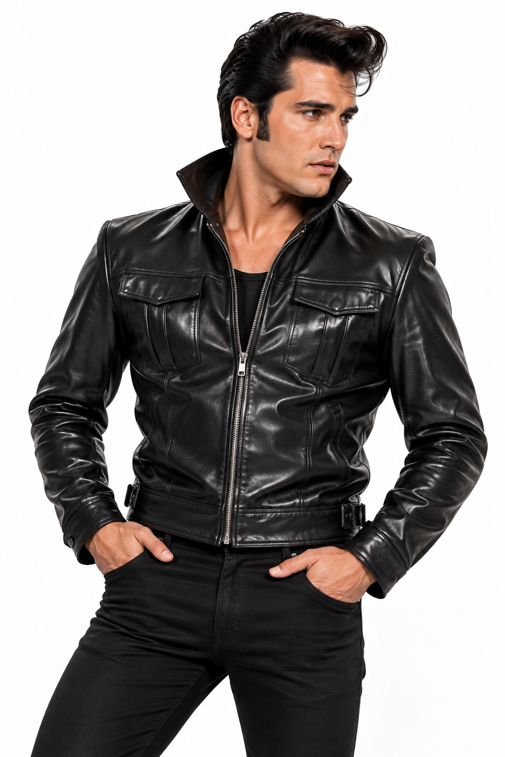 Men's Elvis Presley-Inspired Black Lamb Leather Jacket (Stand-Up Collar) - image 2
