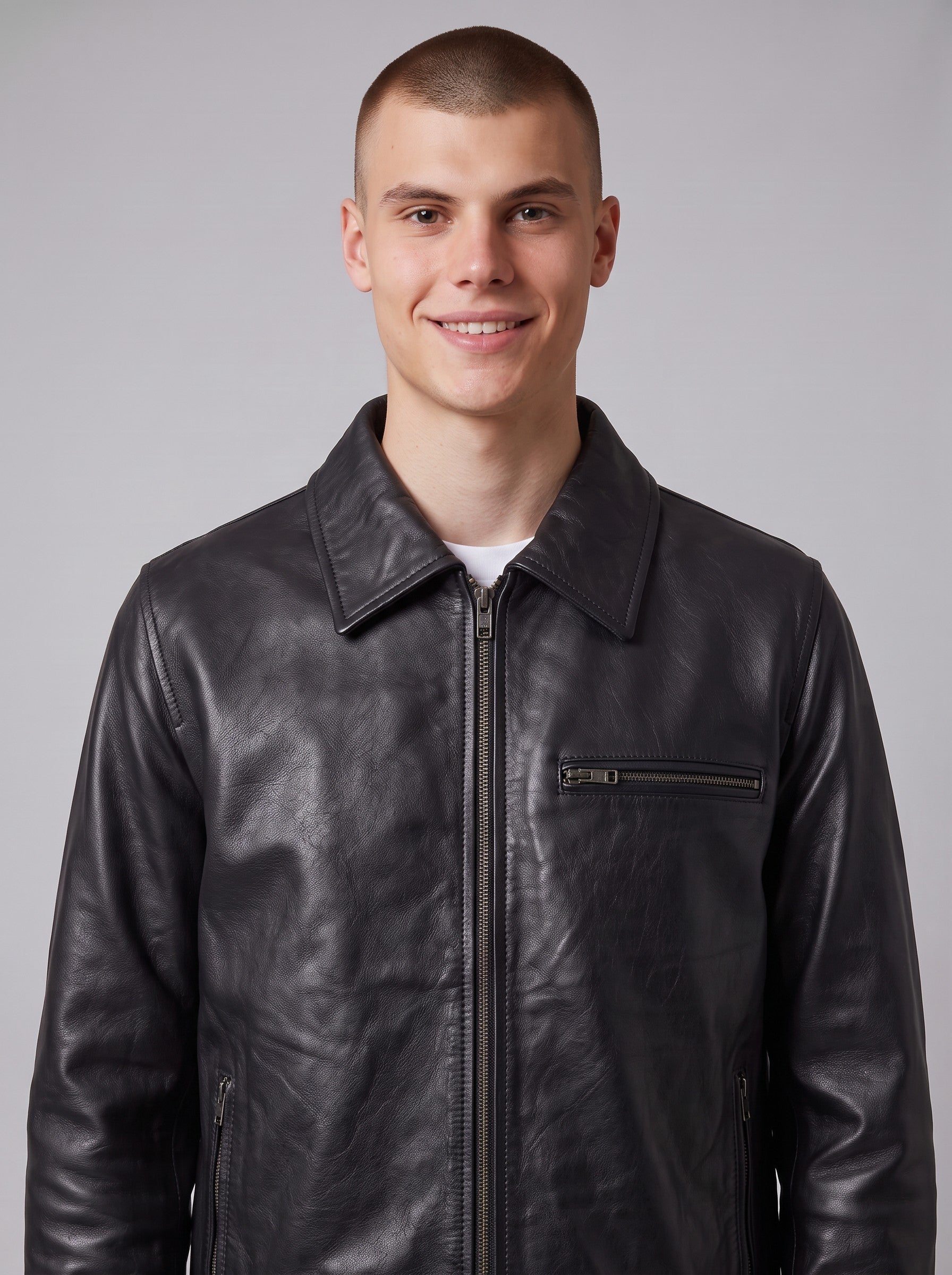 Men's Classic Black Sheep Leather Jacket - image 3