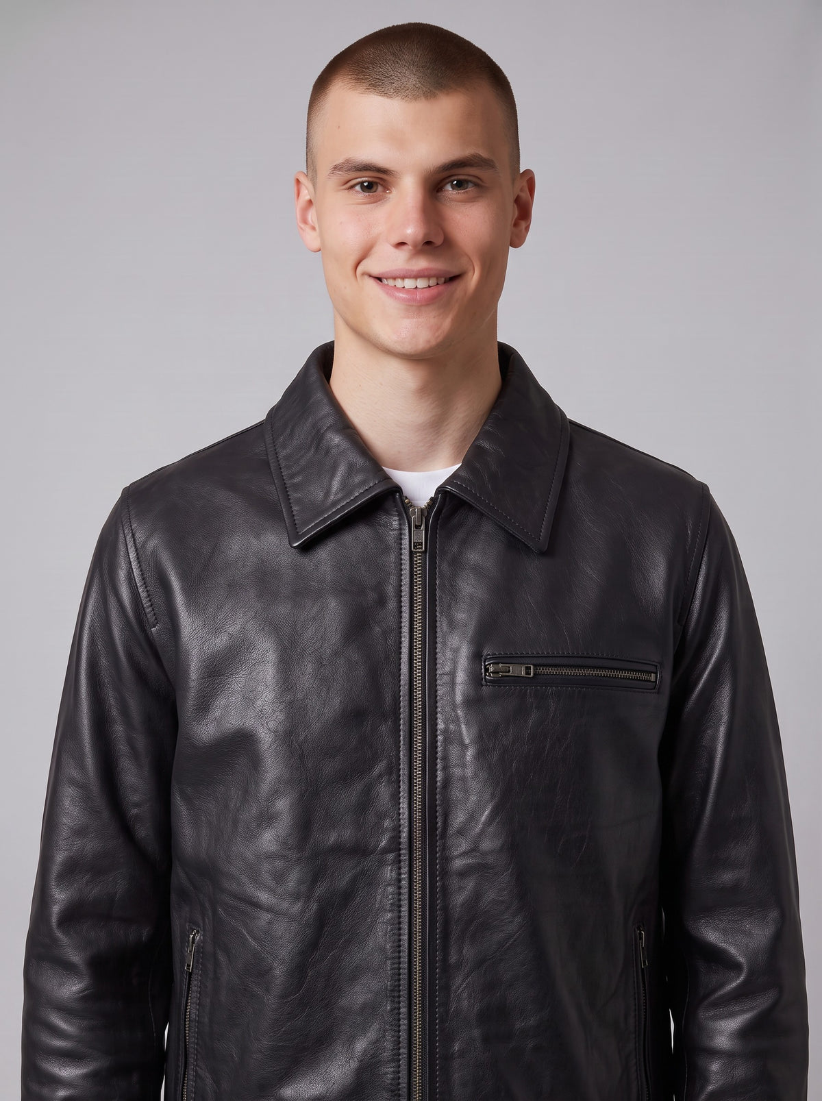 Men's Classic Black Sheep Leather Jacket - image 3