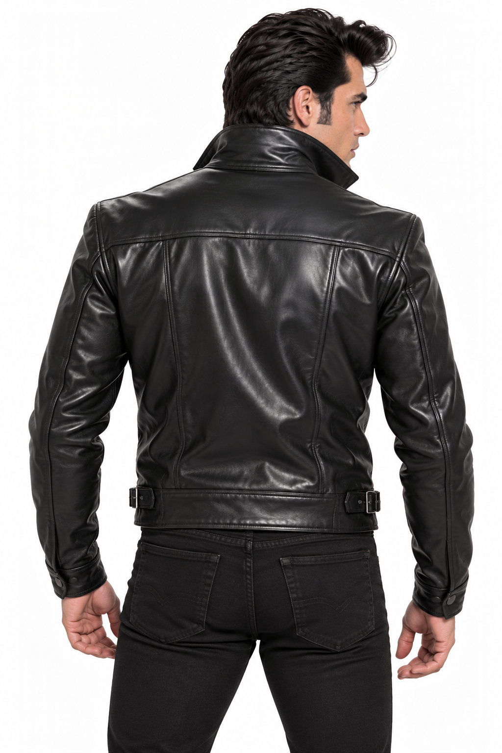 Men's Elvis Presley-Inspired Black Lamb Leather Jacket (Stand-Up Collar) - image 3