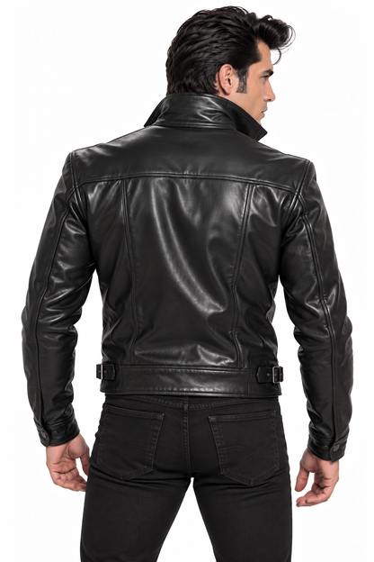 Men's Elvis Presley-Inspired Black Lamb Leather Jacket (Stand-Up Collar) - image 3