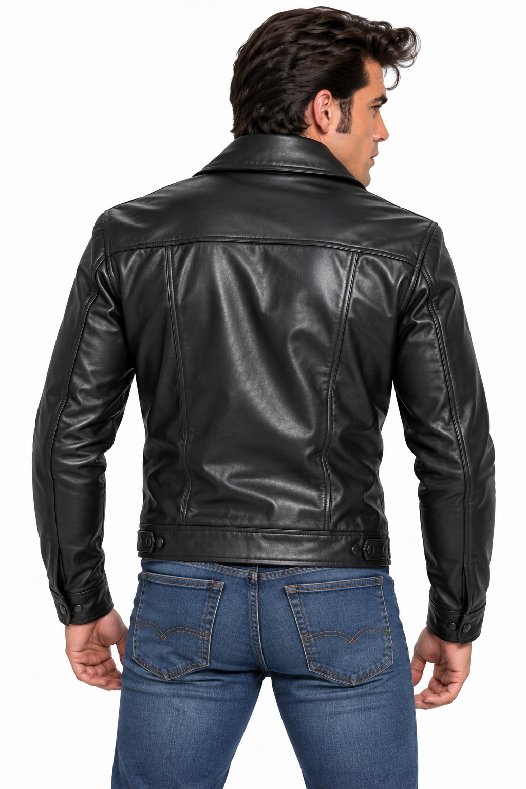 Men's Elvis Presley-Inspired Black Lamb Leather Jacket (Shirt Collar) - image 4