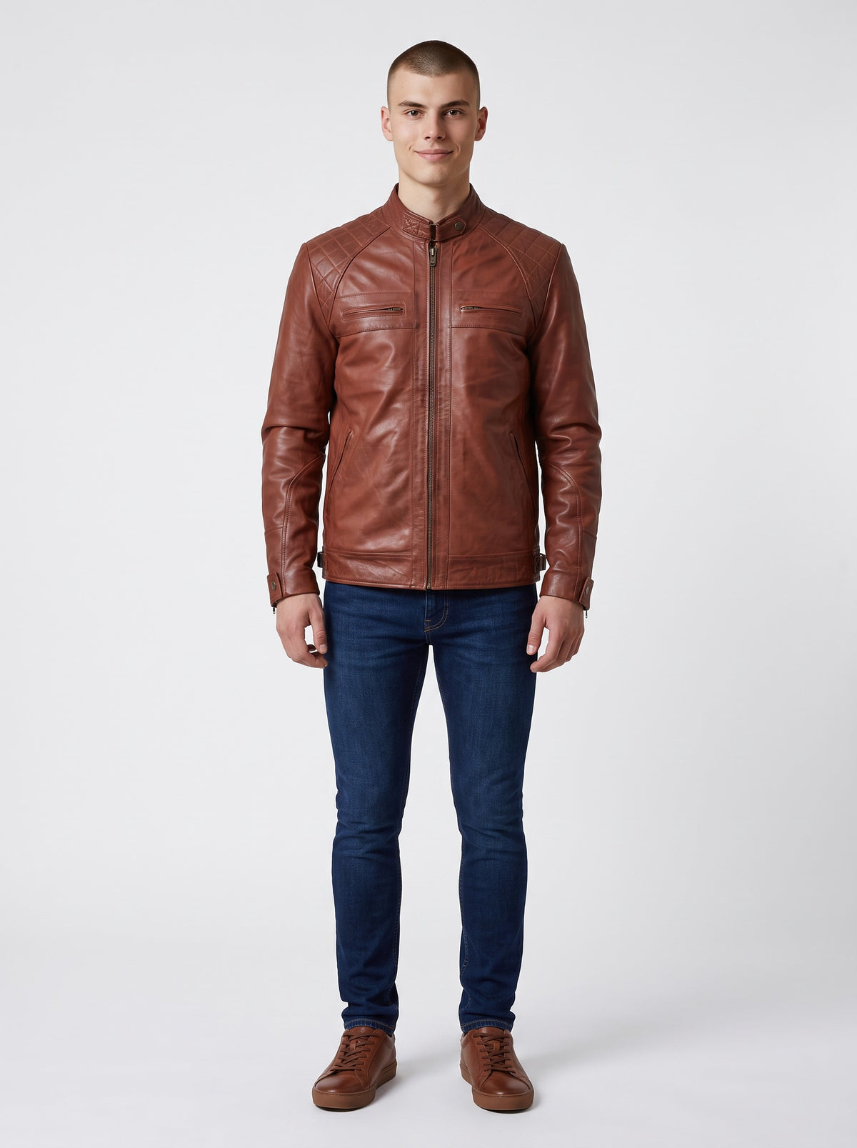 Men's Hand-Waxed Sheep Leather Cafe Racer Jacket - image 3