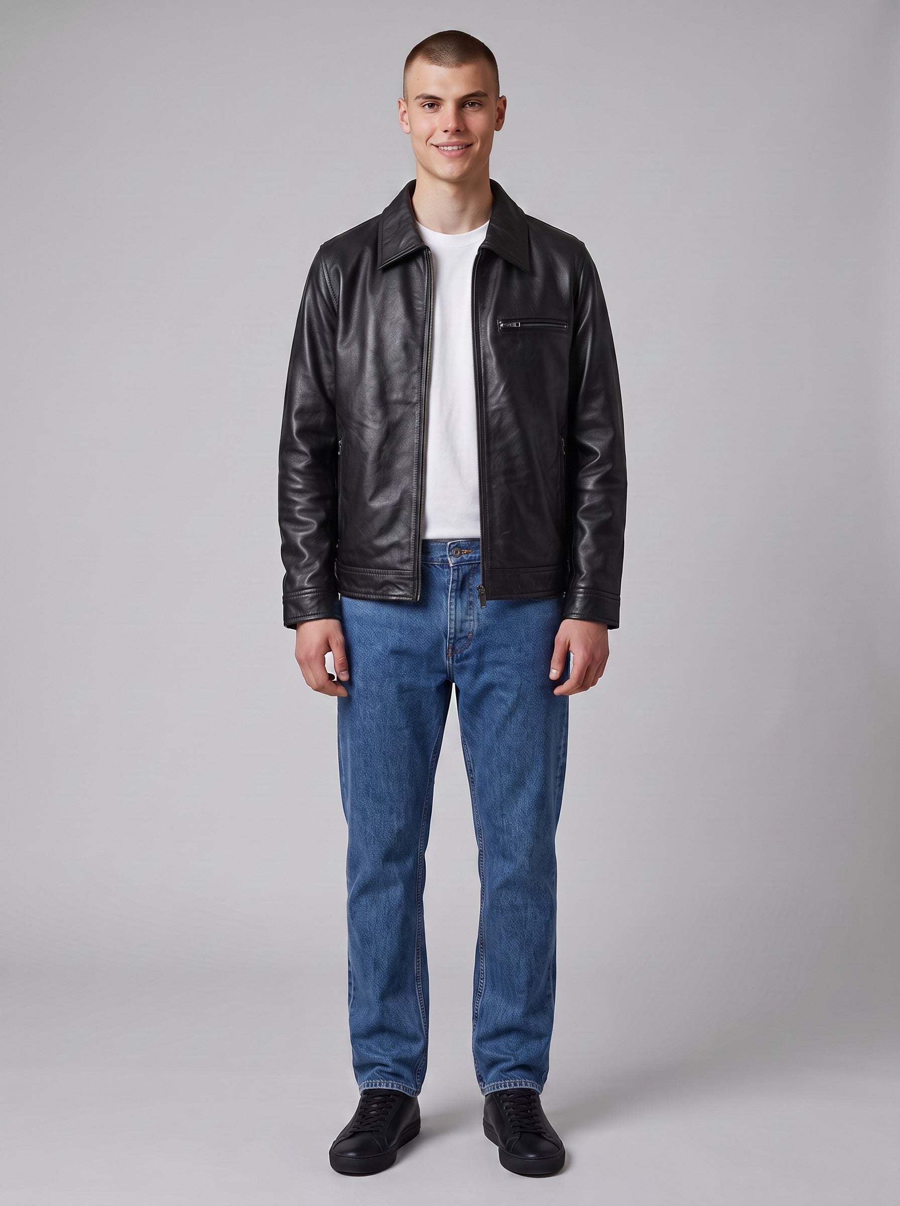 Men's Classic Black Sheep Leather Jacket - image 4