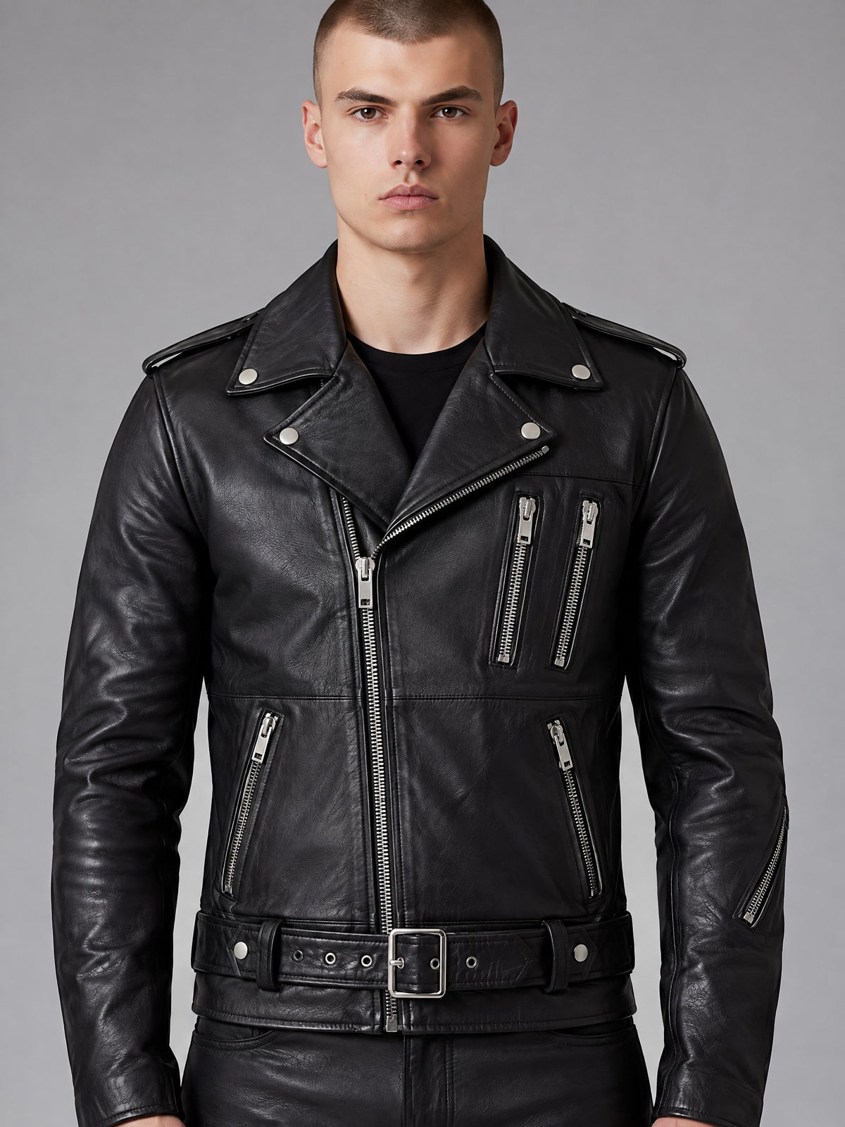 Men's Classic Cowhide Leather Motorcycle Jacket - image 4
