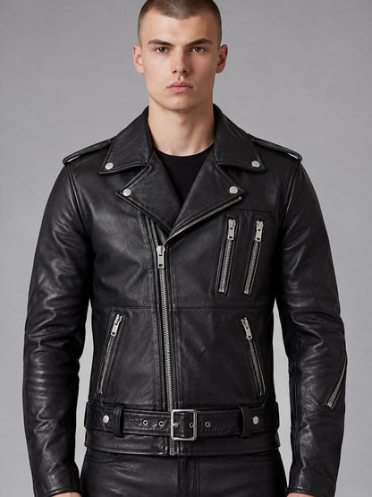 Men's Classic Cowhide Leather Motorcycle Jacket - image 4