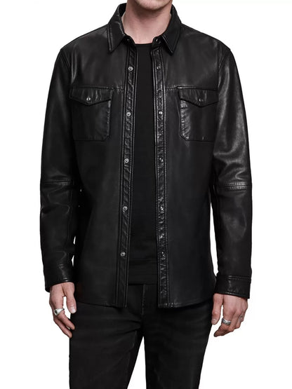 MEN'S REAL LAMB TAGE LEATHER LONG SLEEVES SHIRT