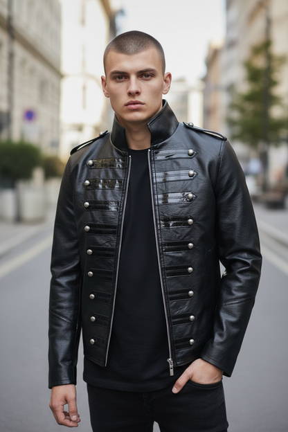 Men's Genuine Cow Leather Military Parade Jacket Gothic / Punk Jacket