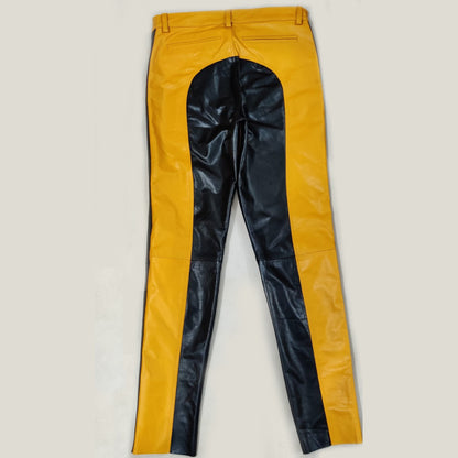Men's Cowhide Bikers Yellow Pants With Black Panels Bikers Pants / Trousers