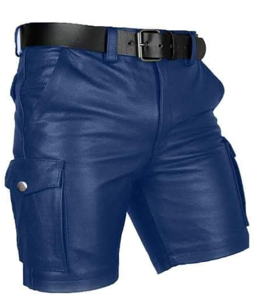 MEN'S COWHIDE LEATHER CARGO SHORTS IN 3 COLORS WITH FREE BELT
