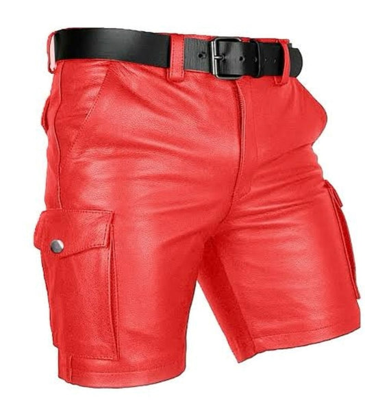 MEN'S COWHIDE LEATHER CARGO SHORTS IN 3 COLORS WITH FREE BELT