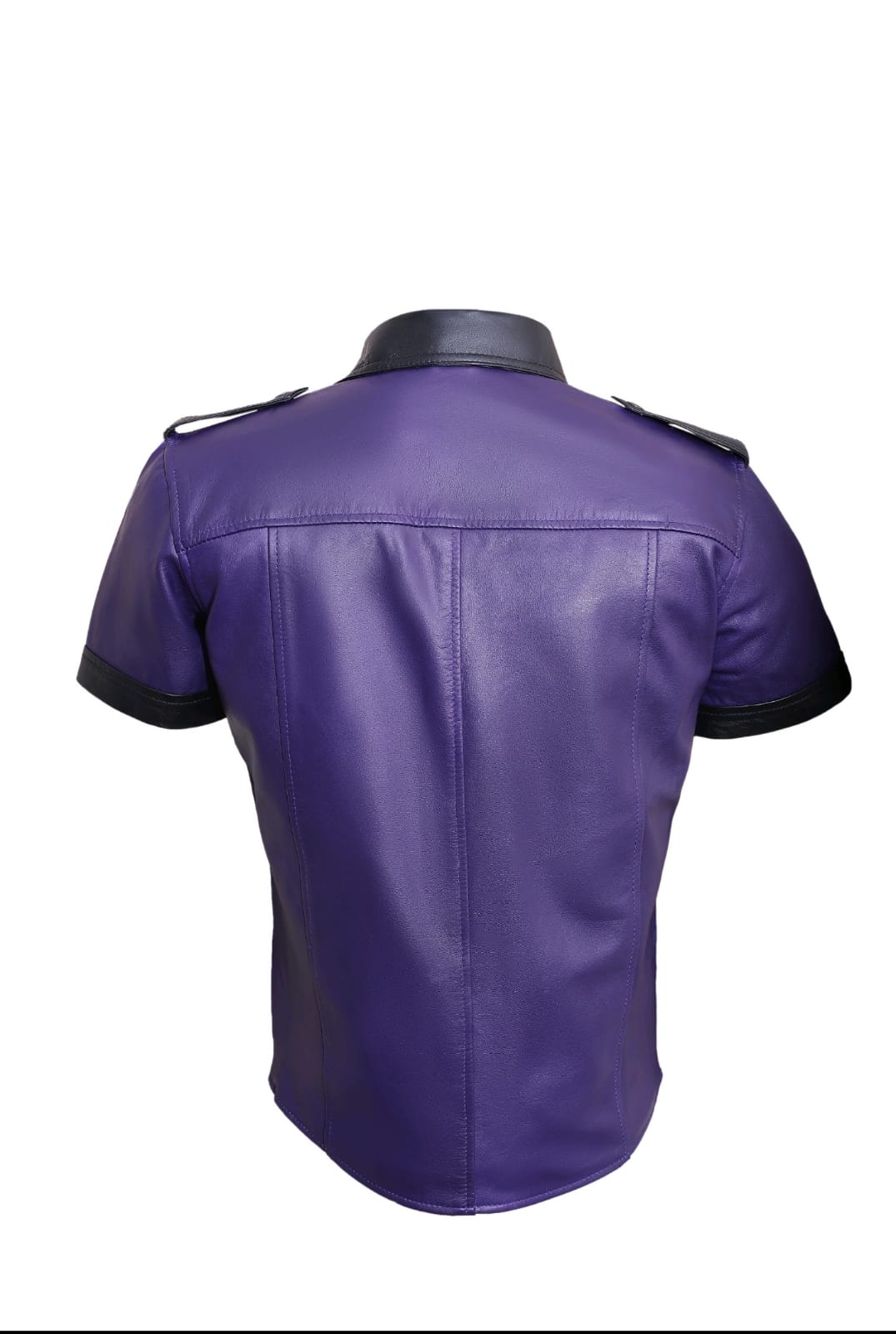 Men's Real Leather Police Shirt Soft Lamb Leather Gay Leather Shirt