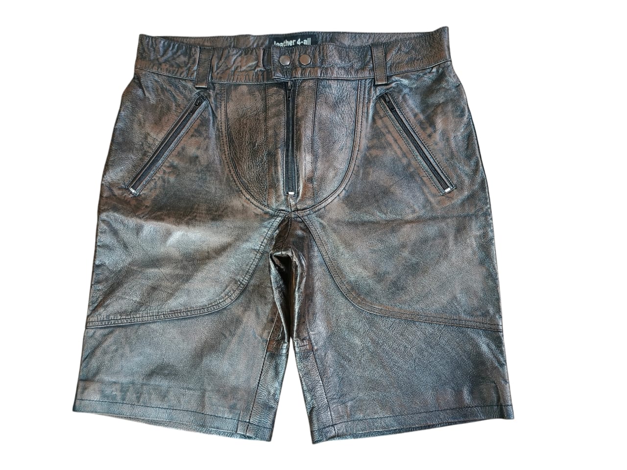 Mens Real Cowhide Soft Leather  Black Shorts Club Wear and Leather Shorts With Back Zip