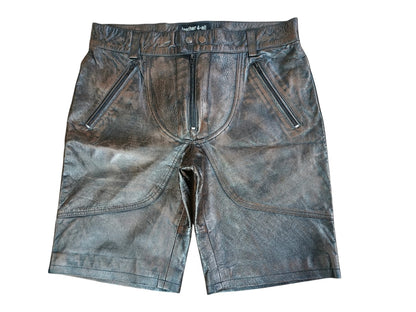 Mens Real Cowhide Soft Leather  Black Shorts Club Wear and Leather Shorts With Back Zip