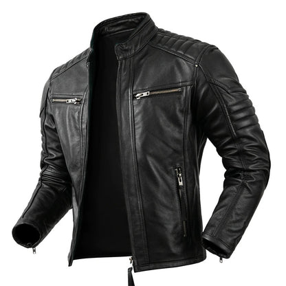 Men's Real Leather Bikers Jacket Quilted Panels Cafe Racer Jacket Bikers Jacket