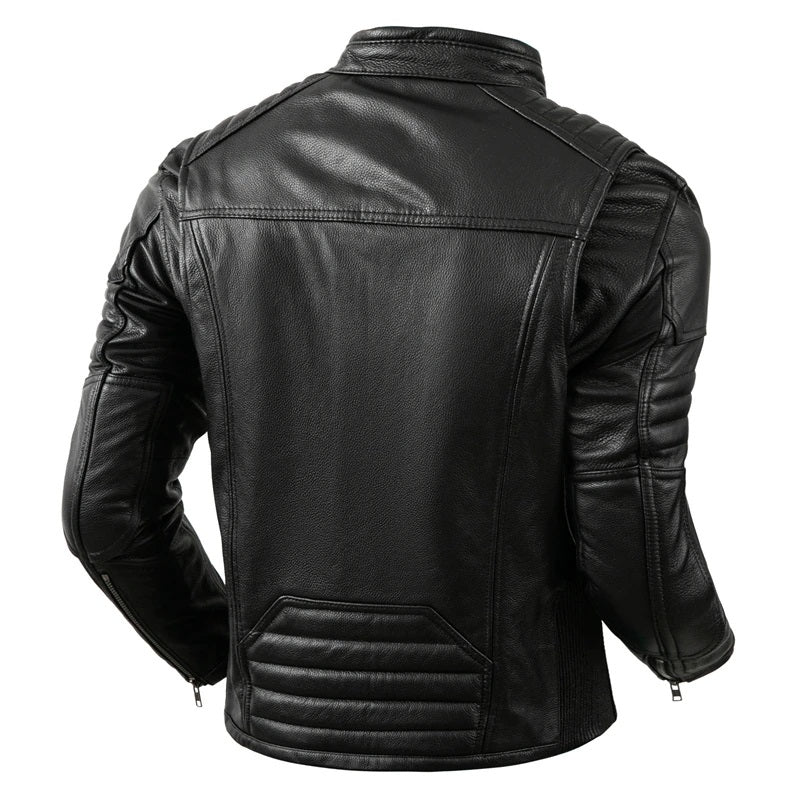 Men's Real Leather Bikers Jacket Quilted Panels Cafe Racer Jacket Bikers Jacket