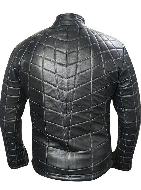 MEN'S REAL LAMB LEATHER JACKET SPIDER WEB QUILTED BIKERS JACKET