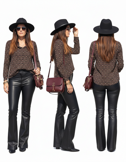 Women Real Lamb Leather Boot Cut 5 Pockets Levi's Style Slim Fit Pants