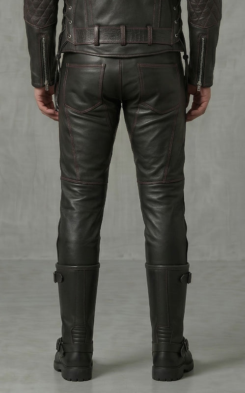 Men's Genuine Vintage Cow Leather Motorcycle Riding Pants
