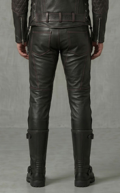 Men's Genuine Vintage Cow Leather Motorcycle Riding Pants