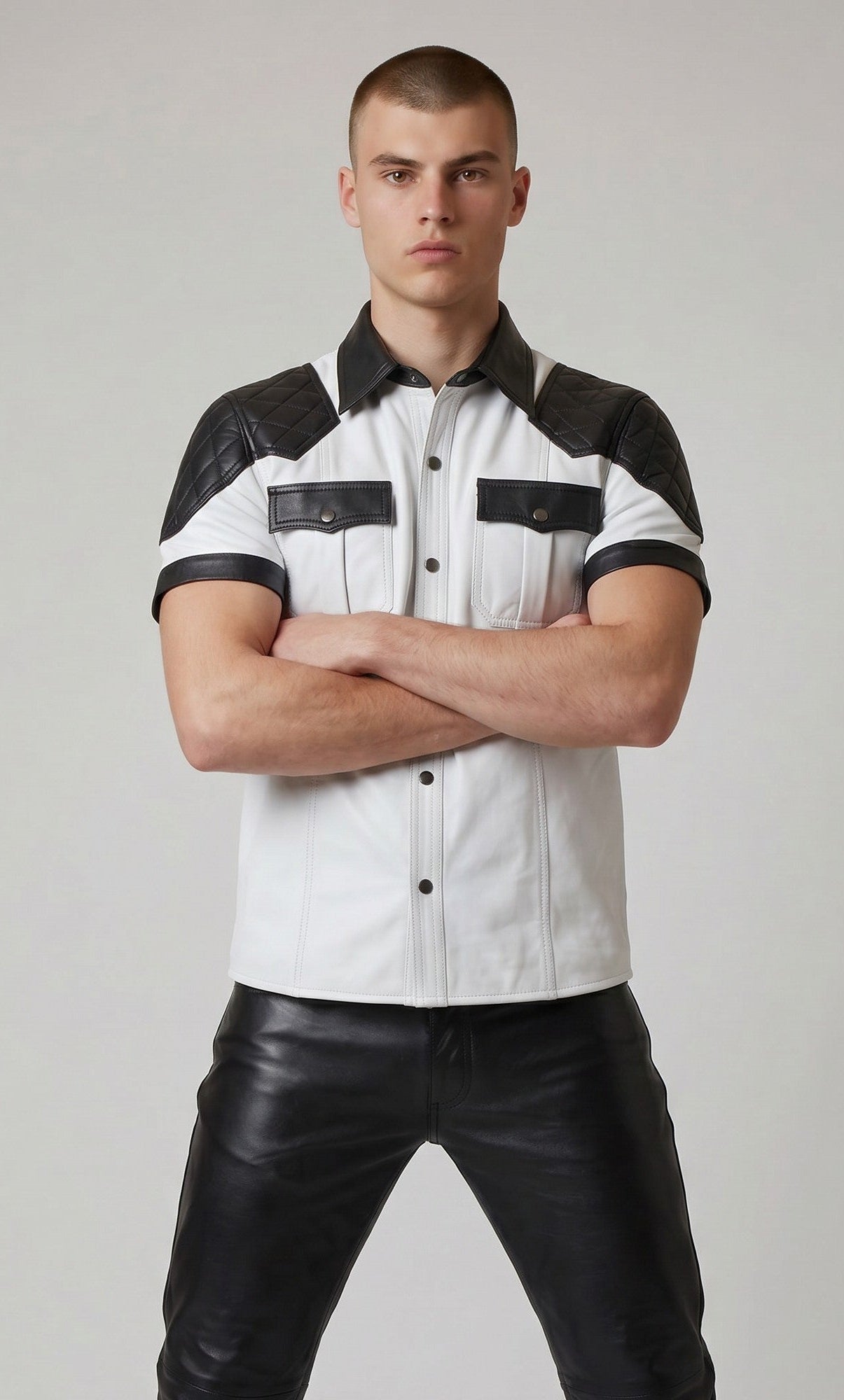 Men's Real Lamb Leather Shirt With Quilted Panels Police / BLUF Shirt