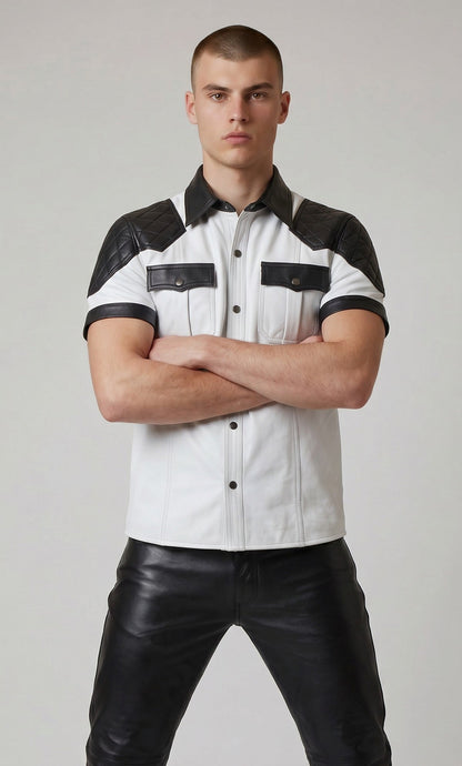 Men's Real Lamb Leather Shirt With Quilted Panels Police / BLUF Shirt