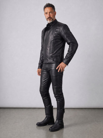 Men's Real Leather Bikers Jacket LIMO Jacket Quilted Panels Bikers Jacket