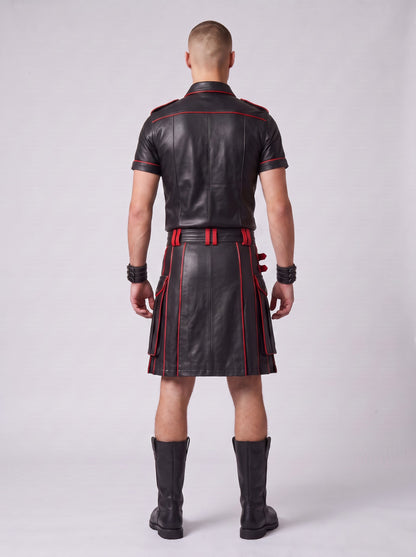 MEN'S REAL LEATHER UTILITY KILT WITH POCKETS AND RED LEATHER ACCENT