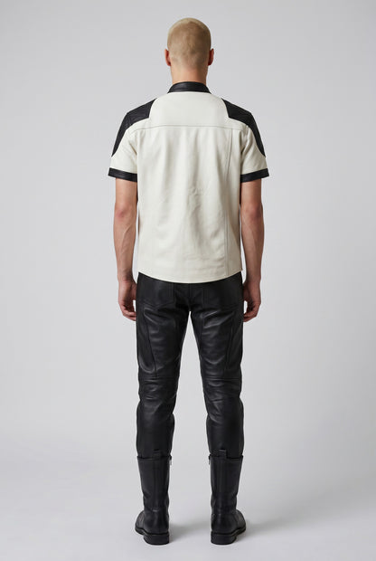 Men's Real Lamb Leather Shirt With Quilted Panels Police / BLUF Shirt