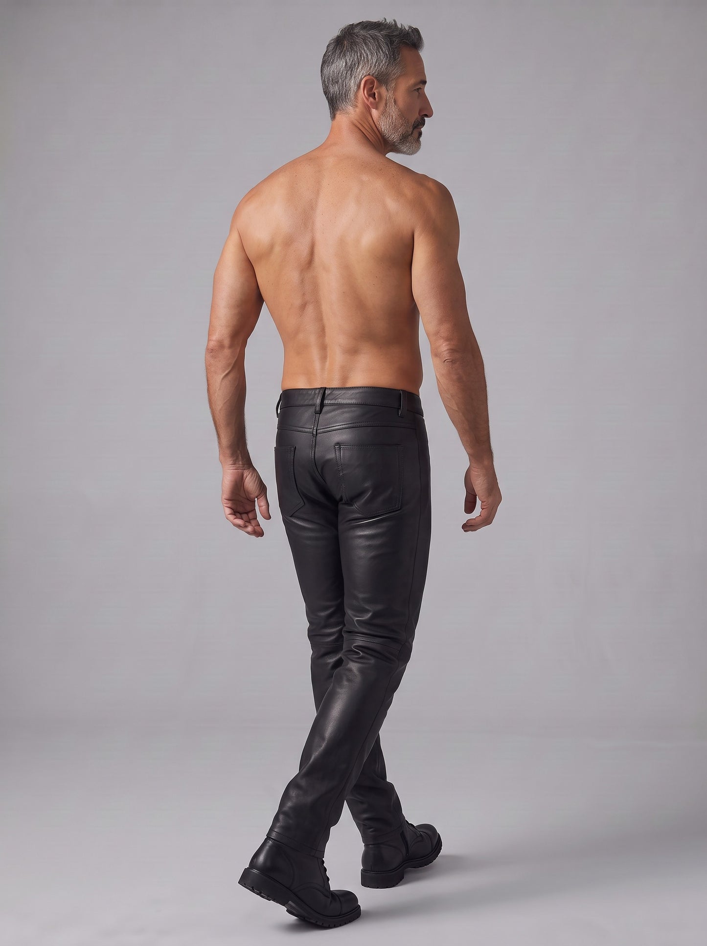 Men's Genuine Cowhide Leather Biker Pants | Slim Fit Motorcycle Leather Trousers with Detachable Front Panel