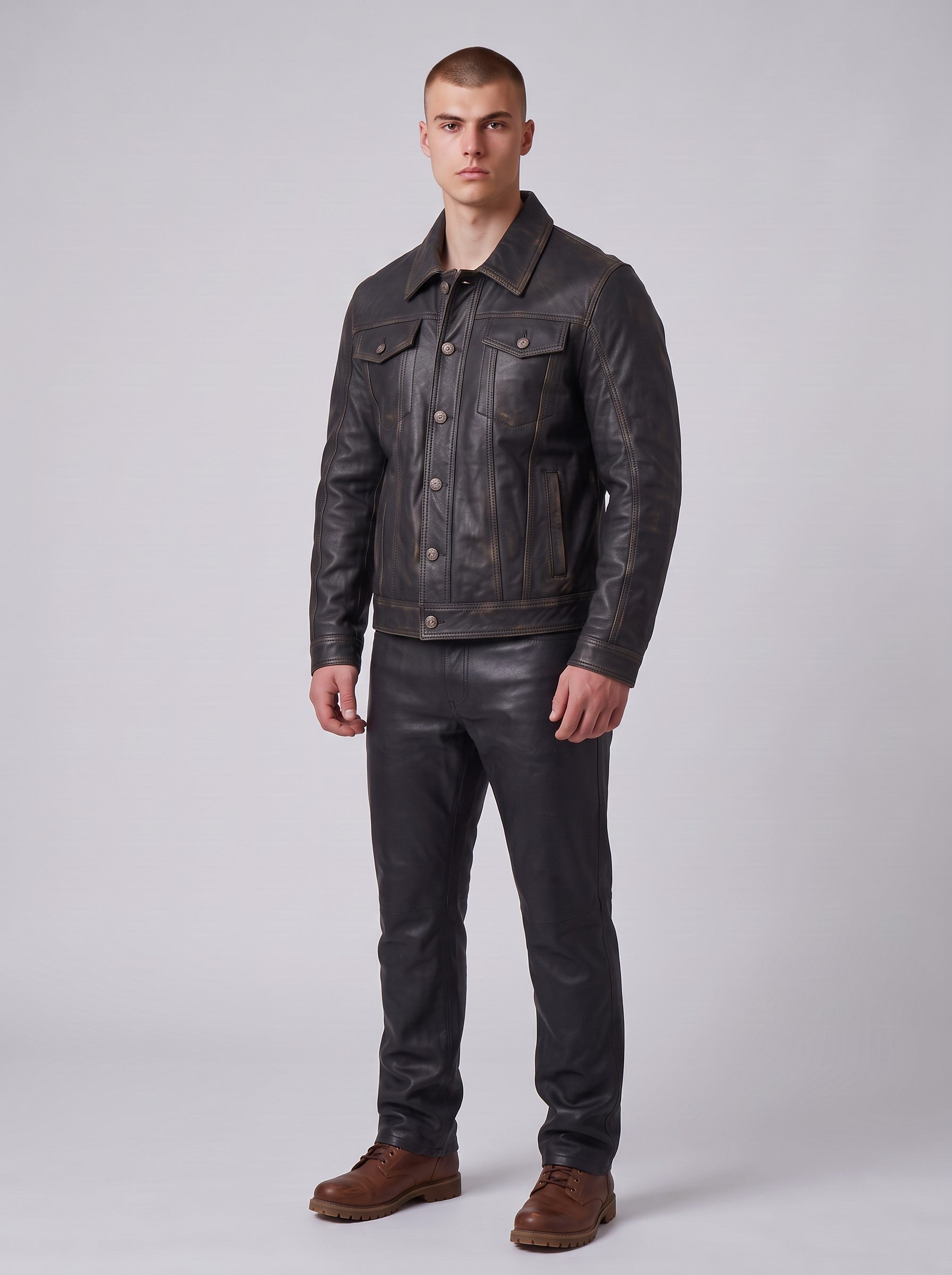 Men's Cowhide Vintage Leather Trucker Jacket