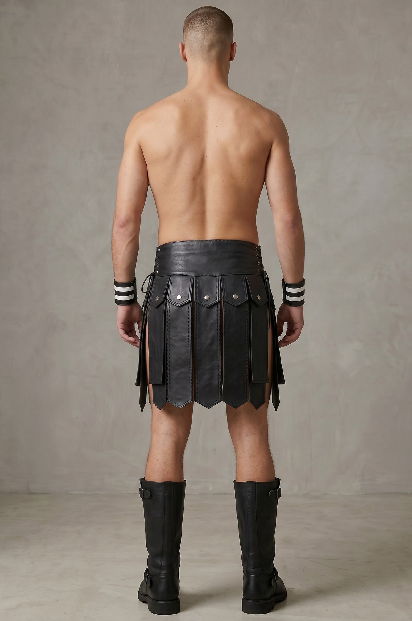 Men's Real Leather Gladiator Kilt Club wear Kilt FREE LEATHER WRIST BANDS PAIR