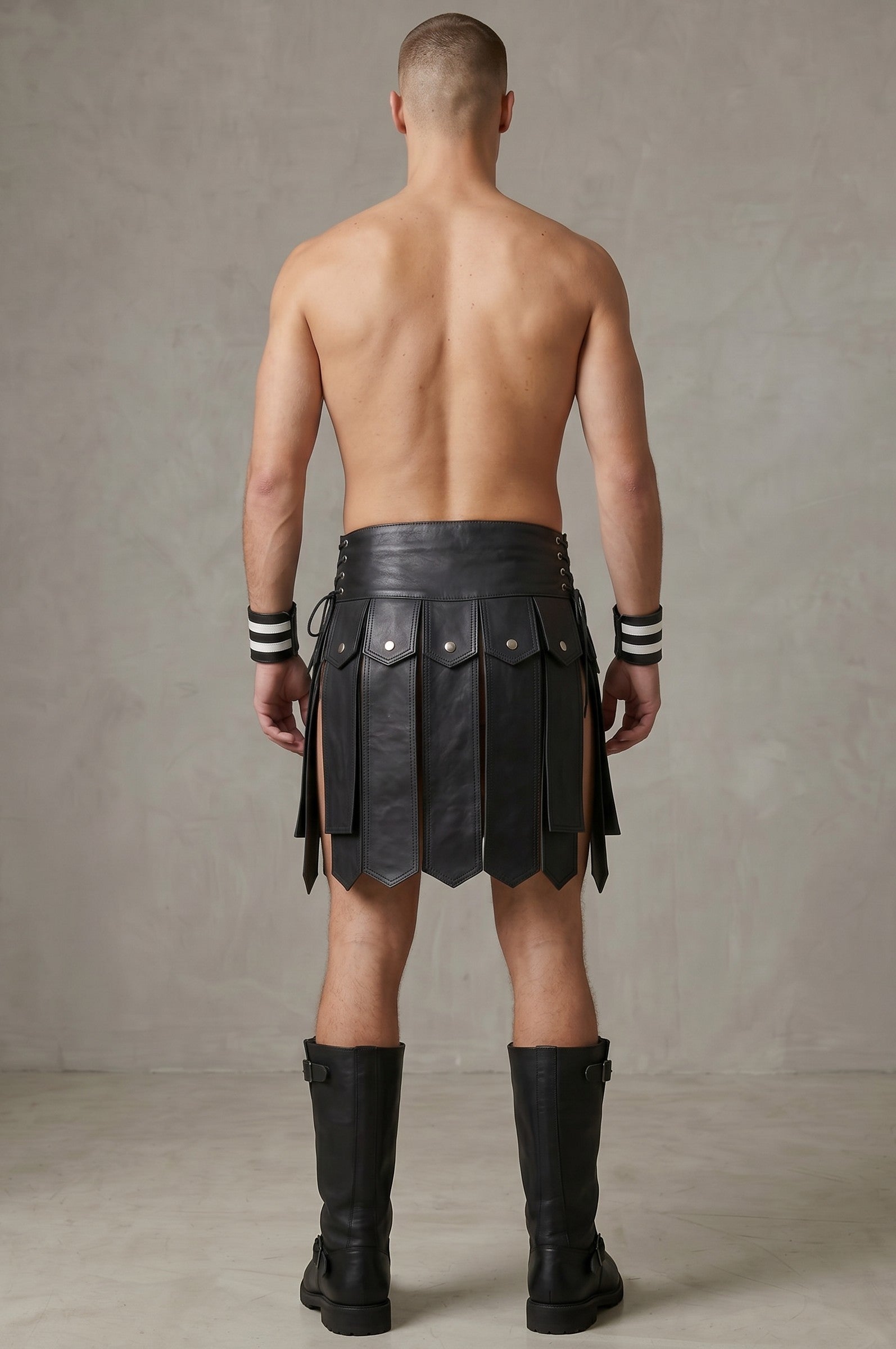 Men's Real Leather Gladiator Kilt Club wear Kilt FREE LEATHER WRIST BANDS PAIR