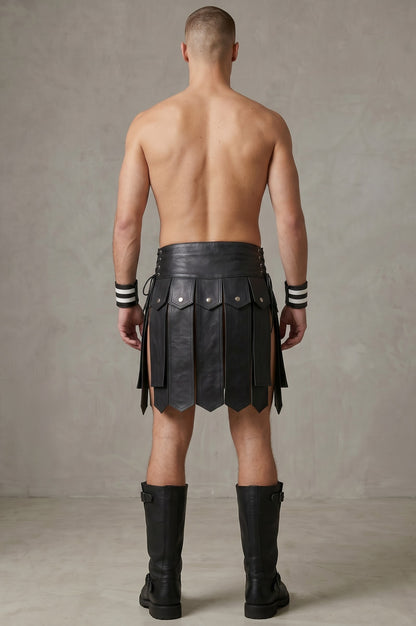 Men's Real Leather Gladiator Kilt Club wear Kilt FREE LEATHER WRIST BANDS PAIR