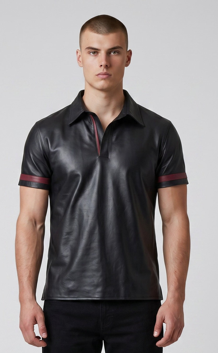 Men’s Real Lamb Leather Polo Short Sleeves Shirt In 3 Colors Variations