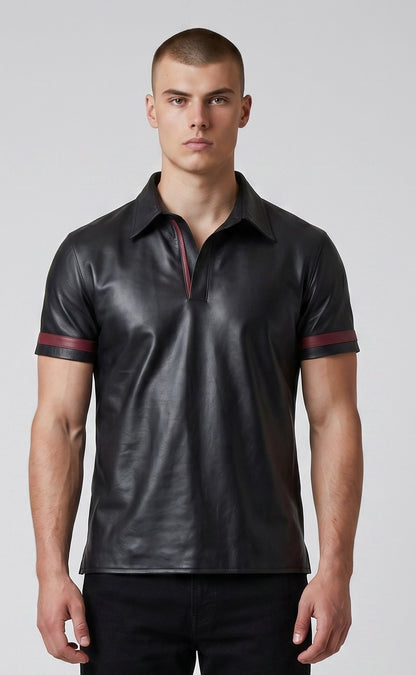 Men’s Real Lamb Leather Polo Short Sleeves Shirt In 3 Colors Variations